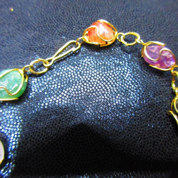 Chakra Gemstone Gold Wire Wrapped Nugget Bracelet Healing Semi Precious Natural - Picture 4 of 5